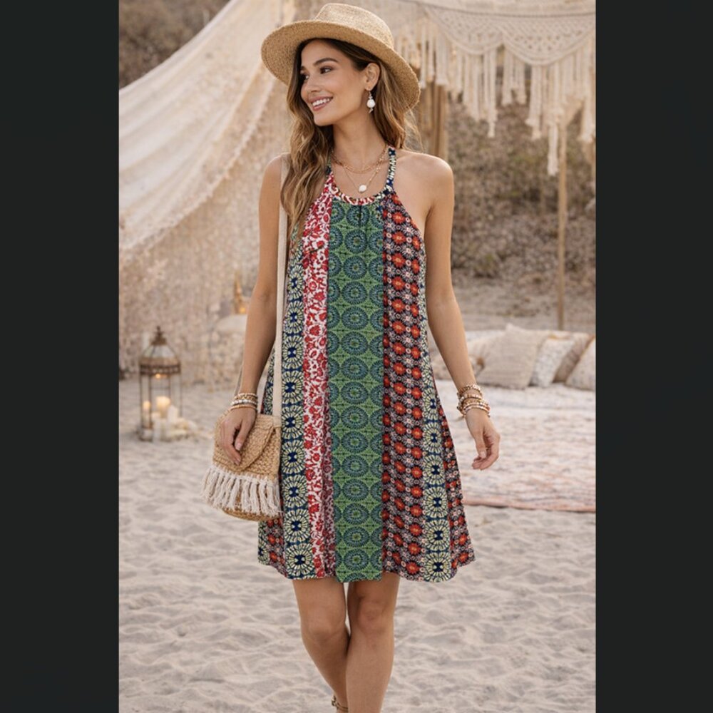 Laundry By Shelli Segal Boho Patchwork Halter Sum… - image 1